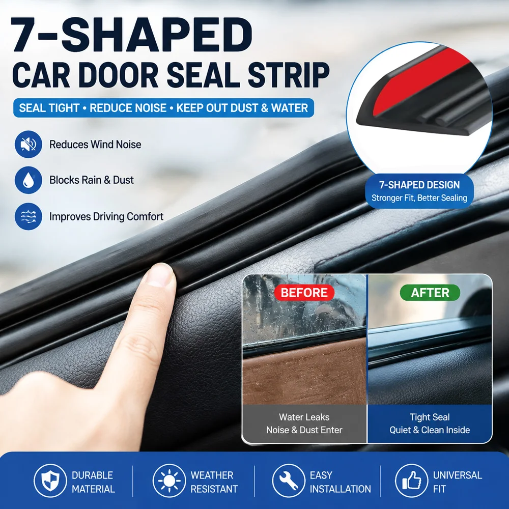 Kcimo 7-Type Car Window Edge Rubber Weatherstrip 1Pc Wind Resistant Gap Filler Side Window Seal Strip Auto Modification Parts