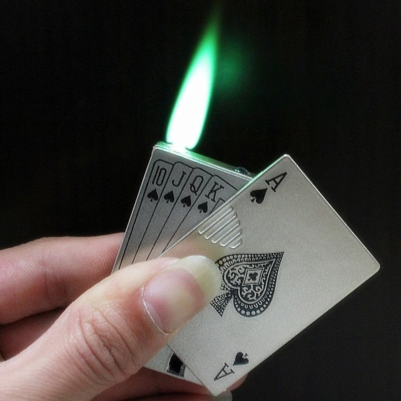 Poker Lighter with Green Flame, Windproof Lighter, Personalized High-end Inflatable Metal Lighter, Cigarette Accessories Tool