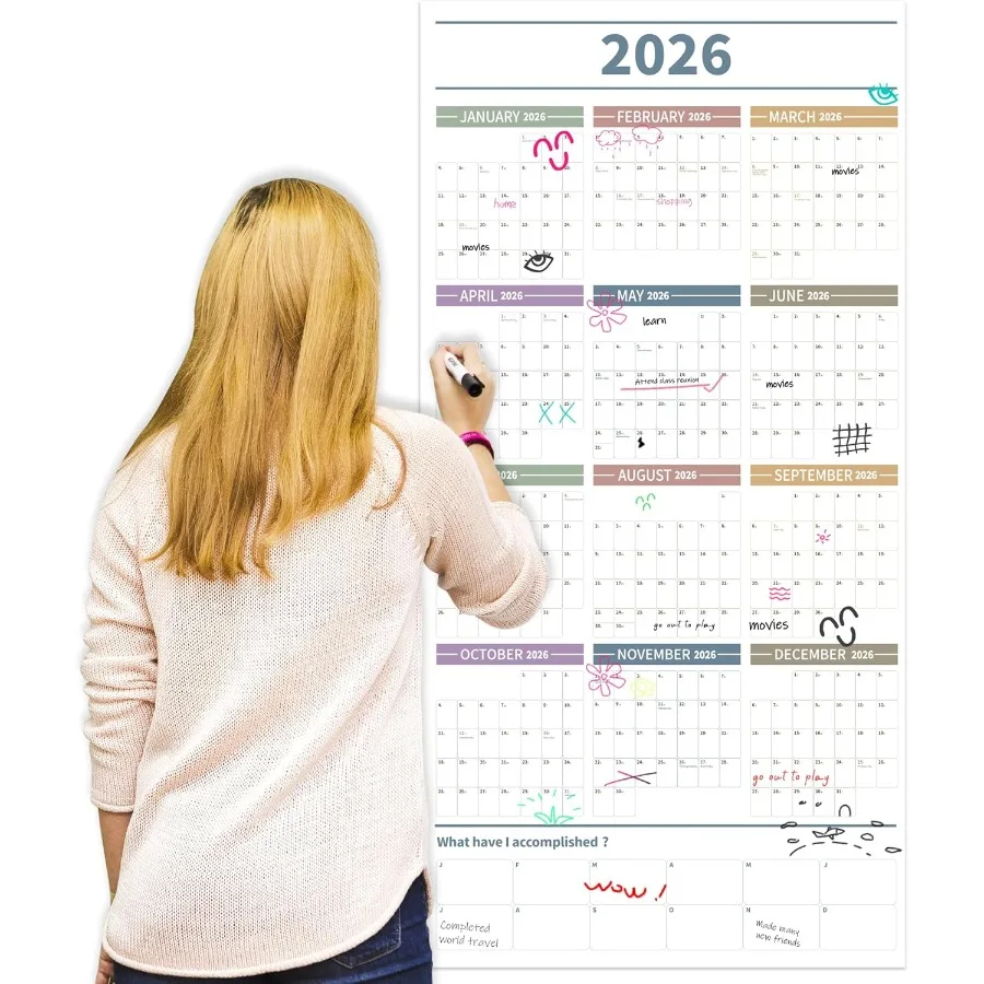 Calendario da parete annuale grande Calendario dell'anno completo 2026 Uno e gennaio 2026 dicembre 2026 Calendario da parete annuale 2026 24"X 48" Planner 2026 Lar