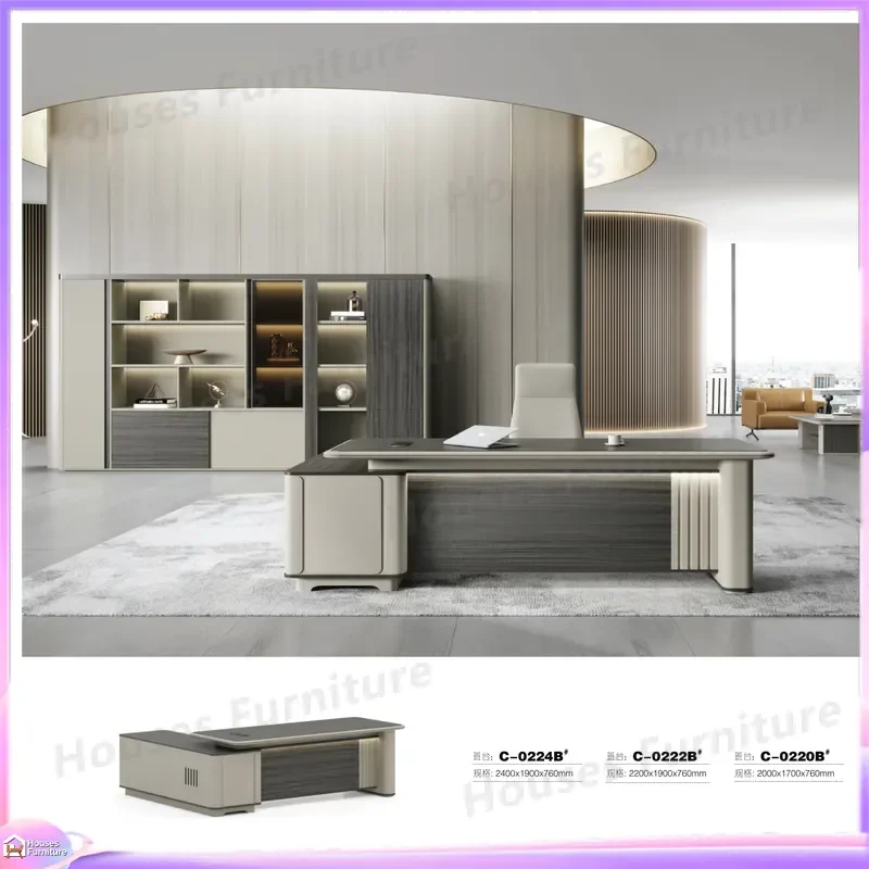 Luxury Modern L Shaped Executive Desk Height Adjustable Wooden Office Table for CEO Manager Boss Durable Eco
