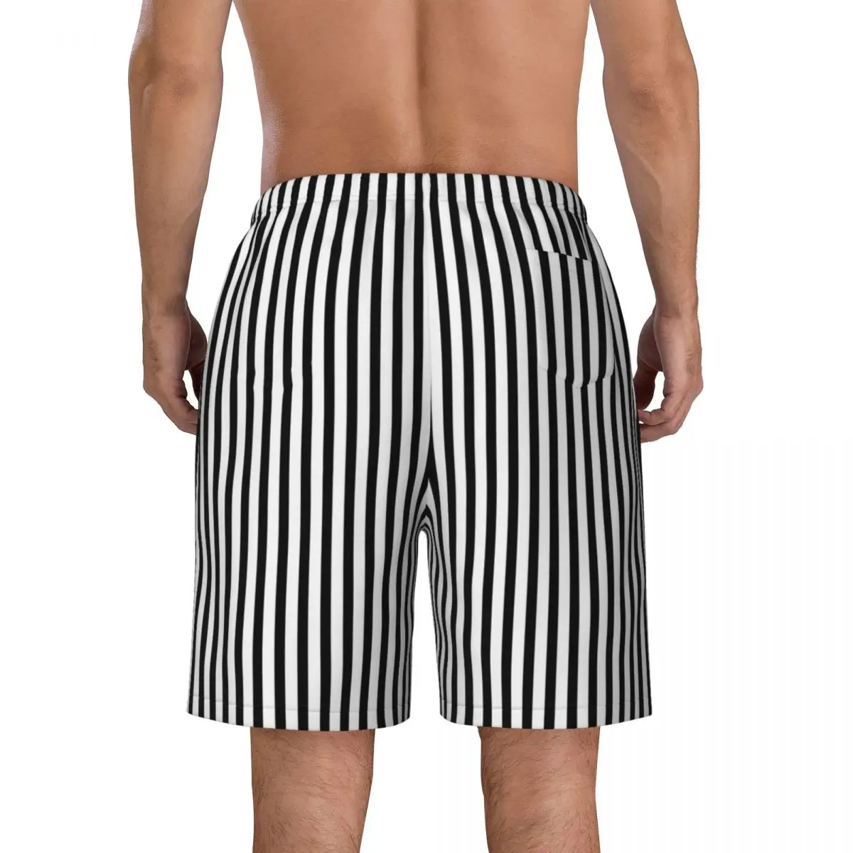 Calções de verão masculinos clássico listrado esportes surf preto branco design praia shorts moda respirável troncos de natação plus size