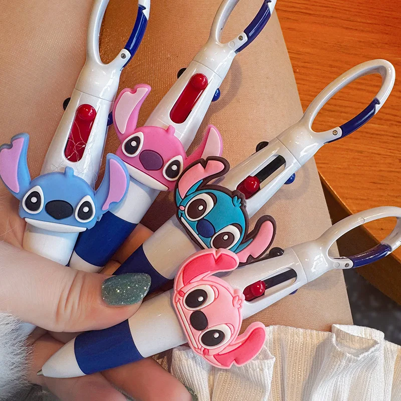 

1/4PCS Four-color Stitch cartoon push-button ballpoint pen with clip-on hook writing pen, creative children's stationery gift