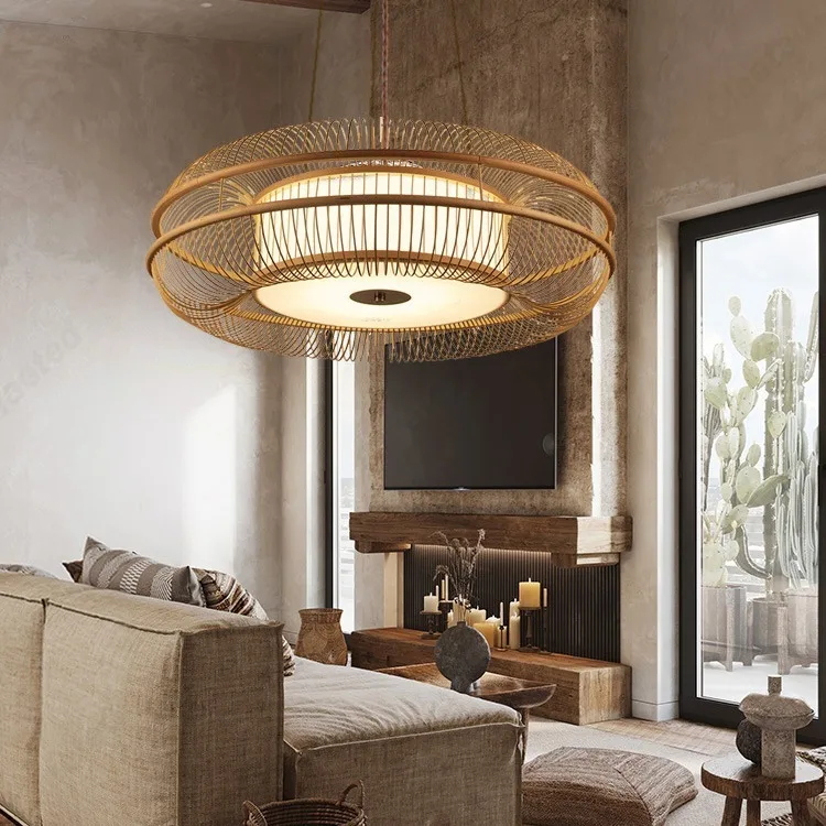 

Китайская минималистичная светодиодная бамбуковая люстра B & B для гостиной, столовой, чайной спальни, декоративное освещение