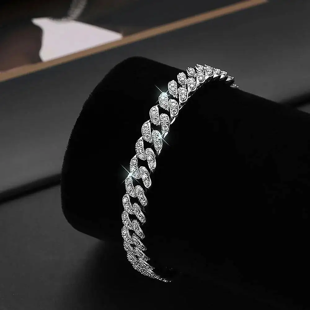 8mm Cuban Link Chain Moissanite Diamond Bracelet 925 Sterling Silver Iced Out Tennis for Women Men