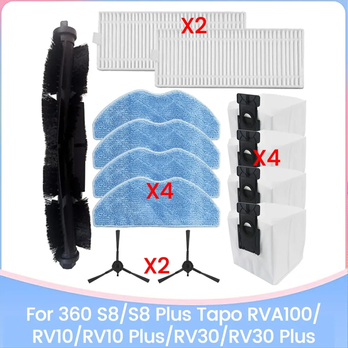【BRAND NEW】For 360 S8/S8 Plus RVA100/RV10/RV10 Plus/RV30/RV30 Plus Vacuum Cleaner Spare Parts Brush Filter Dust Bag Mop Cloth