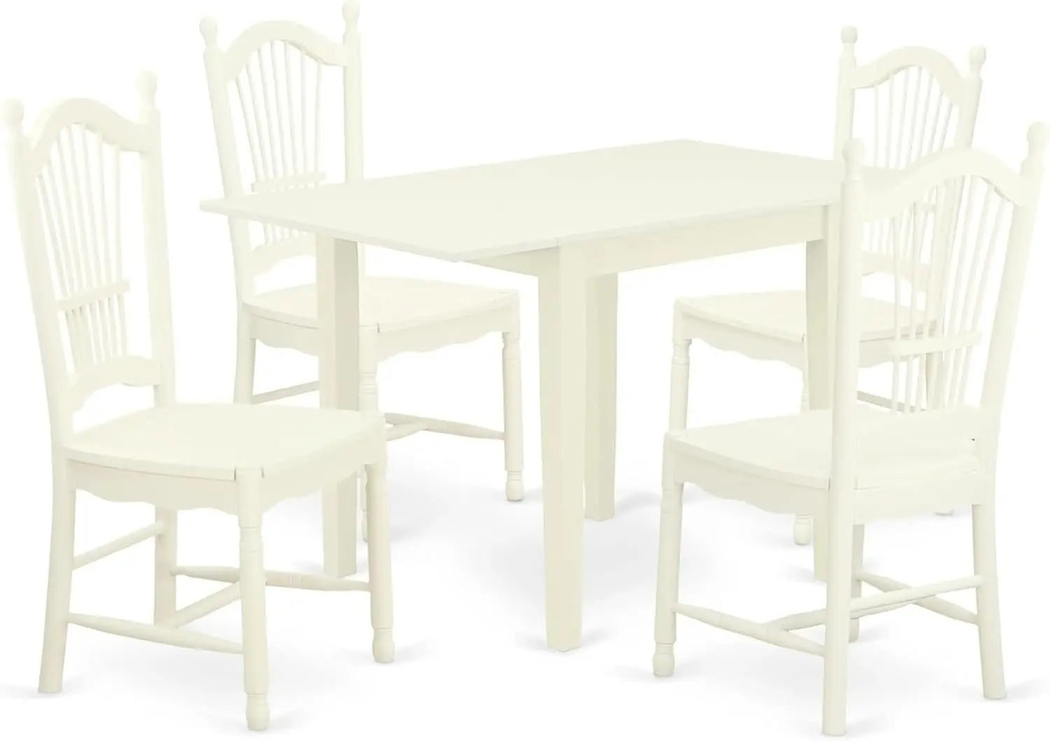 5 Piece Room Set Includes a Rectangle Dining Table with Dropleaf and 4 Wood Seat Chairs, 30x48 Inch, Linen White