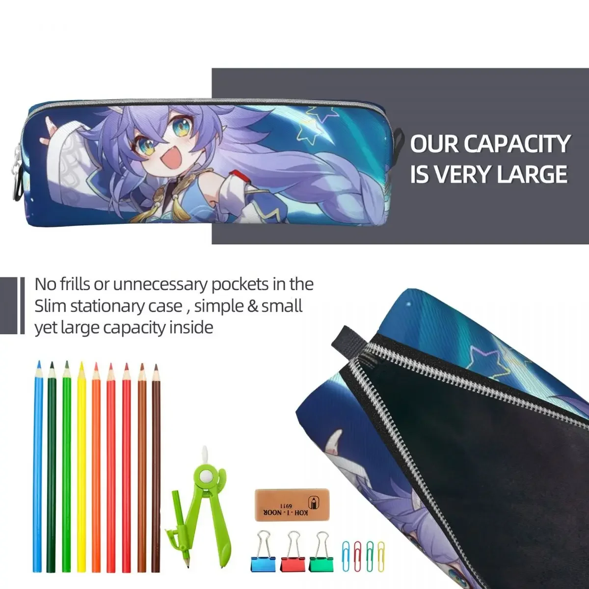 Bailu Honkai  Rail Pencil Case Pencilcases Pen for Student Big Capacity Pencil Bags School Supplies Gifts Stationery