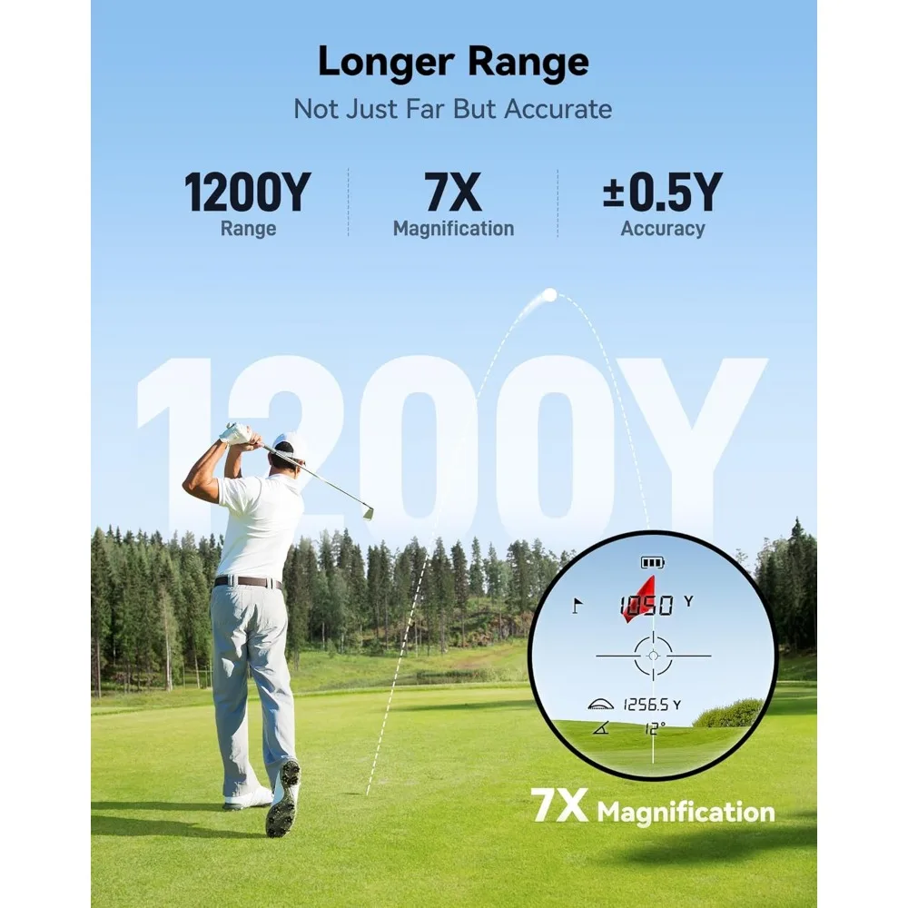 Mini Golf Rangefinder, 1200 yards, IP65 Golf Rangefinder, slope switch, 7x magnification, magnetic and rechargeable