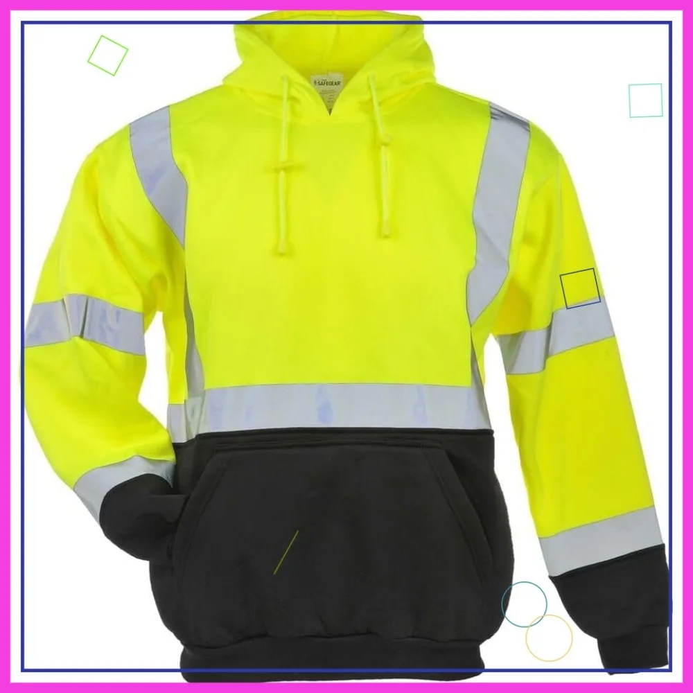 

Class 3 Pullover Sweatshirt with Hood - Polyester Fleece, Lime Green for Safety & Comfort