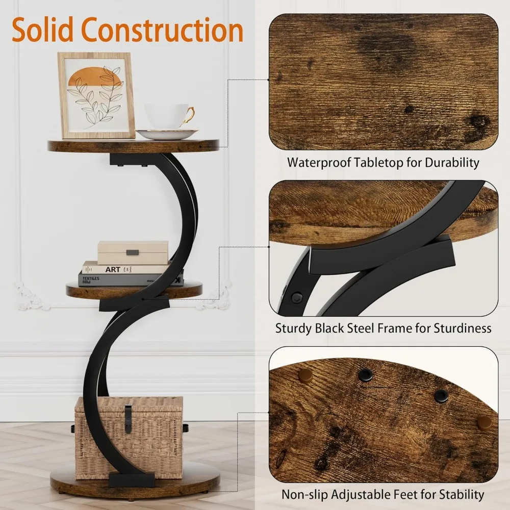 طاولة جانبية صغيرة، طاولة نهاية مستديرة من 3 طبقات لغرفة المعيشة، طاولة مميزة على شكل حرف S للمساحات الصغيرة وغرفة النوم والأريكة، عتيقة