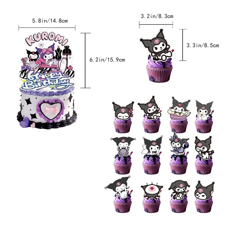 Anime Sanrio Theme Cartoon Kuromi Birthday Party Kawaii Decoration Balloon Banner Tableware Party Children Birthday Layout Adorn