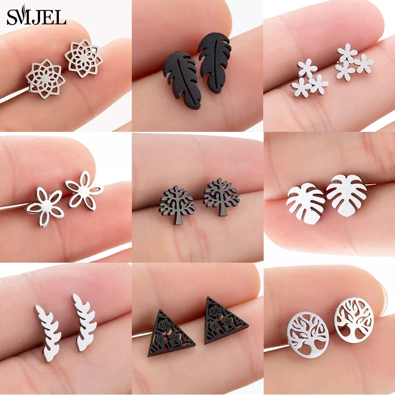 Bohemian Small Tiny Feather Stud Earrings for Women Vintage Flower Leaf Earring oorbellen Brincos Wedding Gifts Wholesale