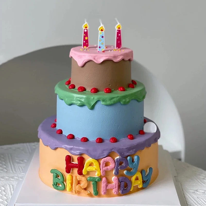 

Color three-layer Korean retro cream piping Xiaohongshu Internet celebrity simulation cake model sample
