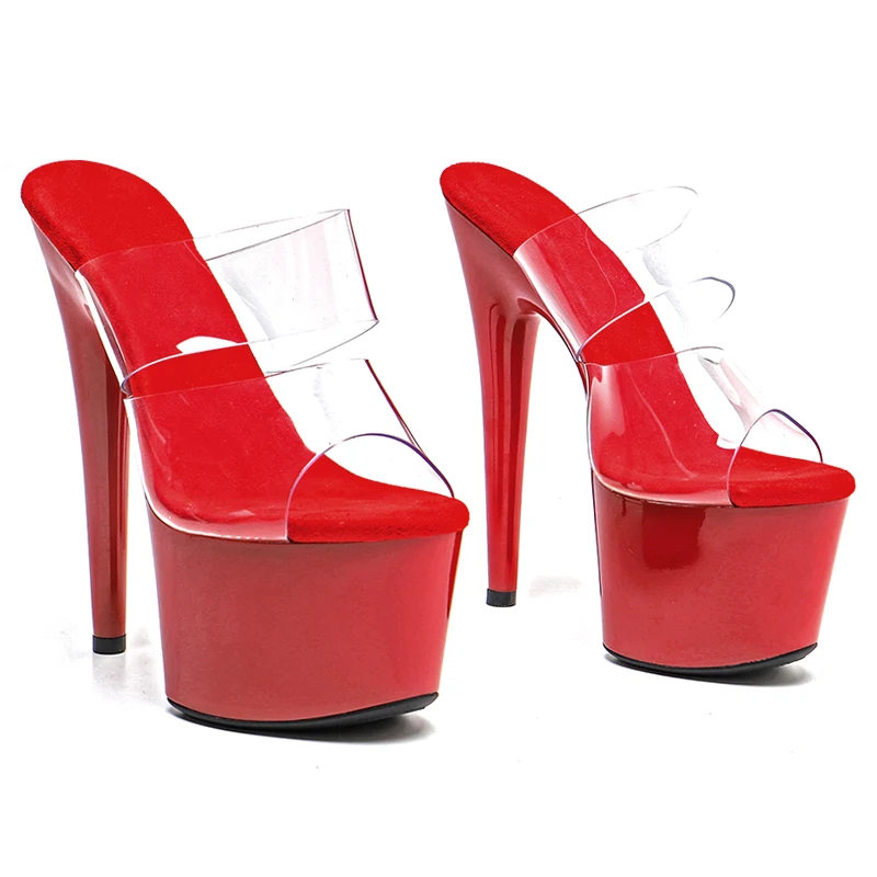 

Leecabe/17 см/7 дюймов прозрачные вечерние тапочки из ПВХ, сандалии, модные модные туфли на платформе и высоком каблуке для стриптиза, обувь для танцев на пилоне