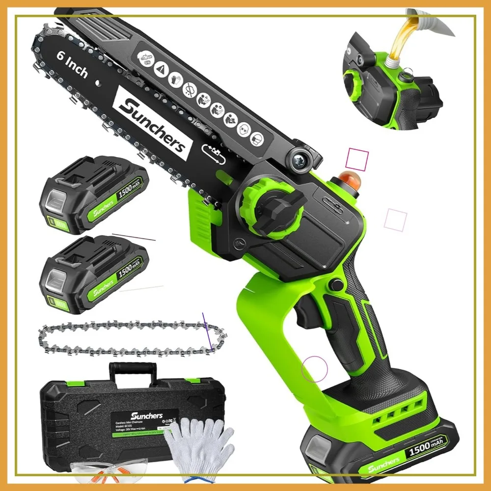 

6-дюймовая аккумуляторная мини-бензопила с 2 батареями, автоматическая масленка, легкая для резки древесины и садоводства