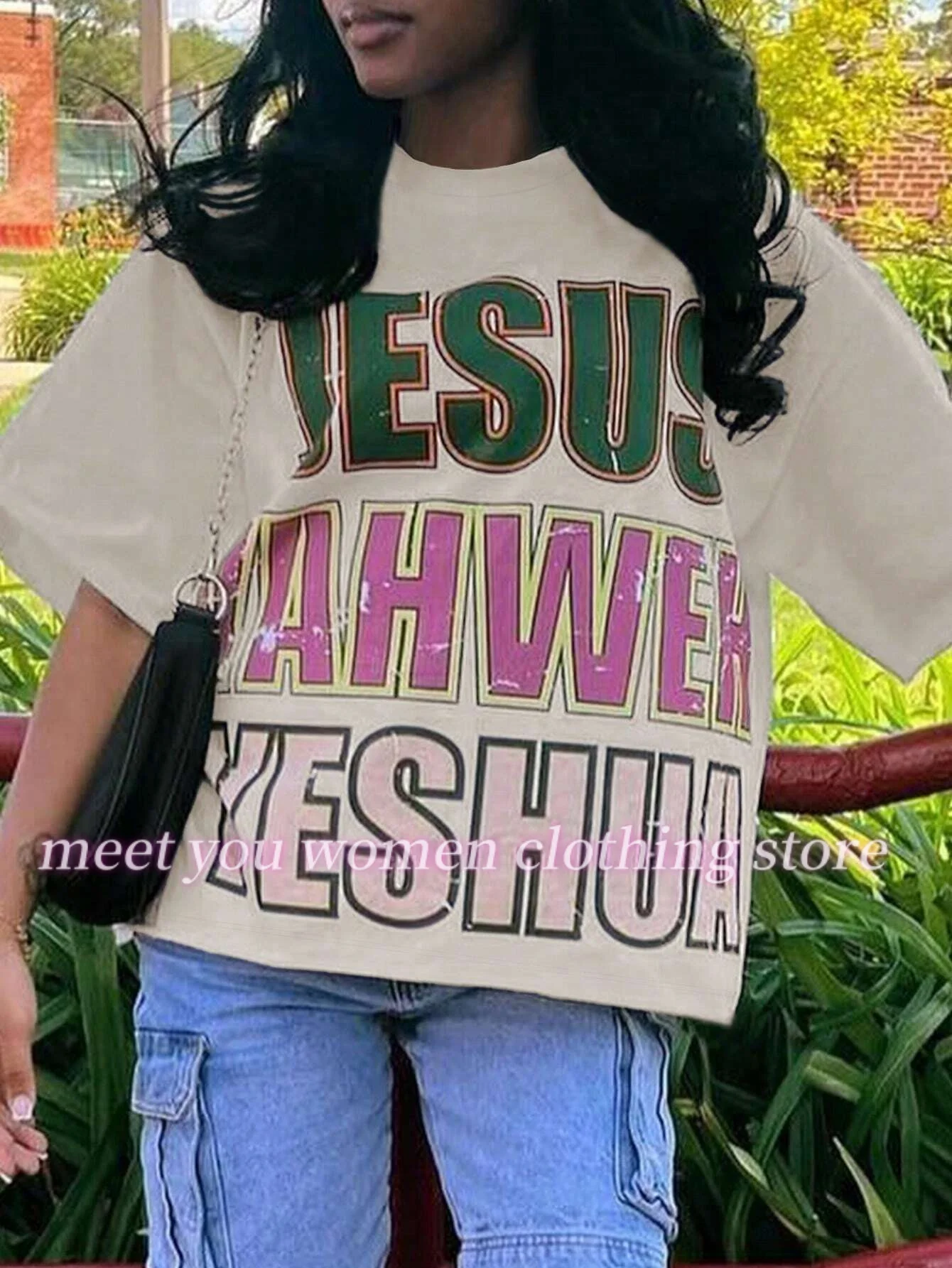 JESUS YAHWEH YESHUA print women Streetwear Y2K New Tops Harajuku Hip Hop  Short Sleeve Oversized T Shirt Womens Clothing