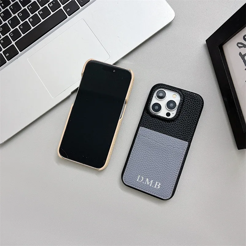 Personalizowane etui skórzane z imieniem na karty i portfel do iPhone'a 15 14 13 12 17 16Pro Max 16Plus, luksusowa, odporna na wstrząsy tylna obudowa — zdjęcie produktu 5