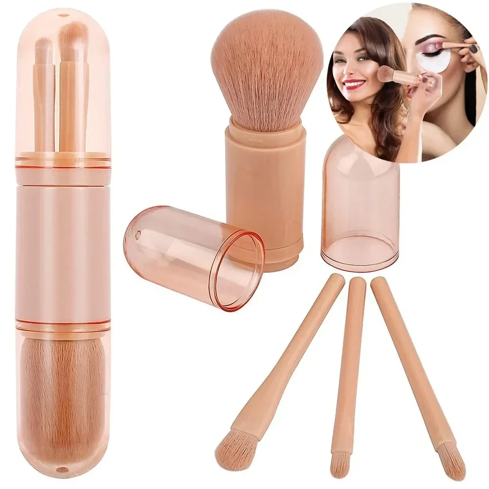 4 In 1 4Pcs/Set Telescopic Makeup Brush Portable Travel Makeup Brushes Set Eyeshadow Loose Powder Mini Makeup Brush Beauty Tools