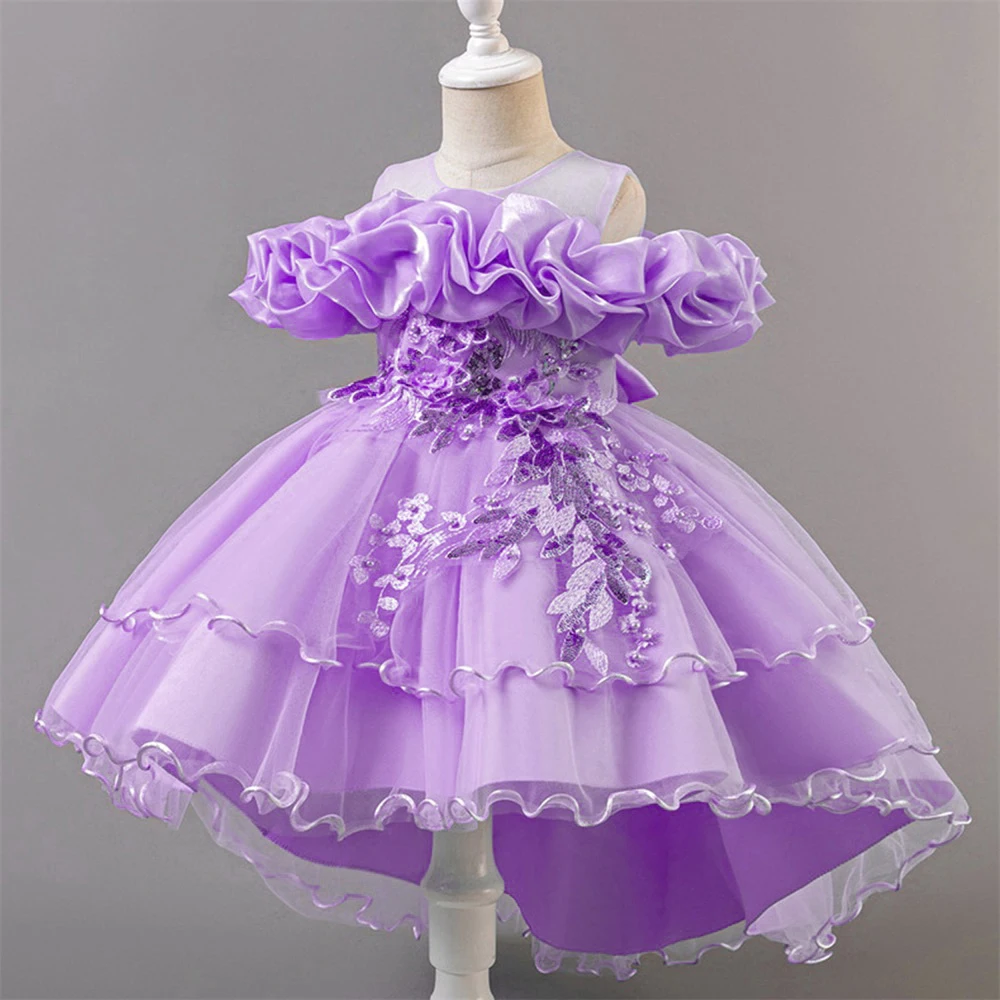 Fashion Pink Flower Girl Party Dresses Wedding Birthday Tulle Princess Dress for Kids Graduation Pageant Bridesmaid Kids Costume view 5