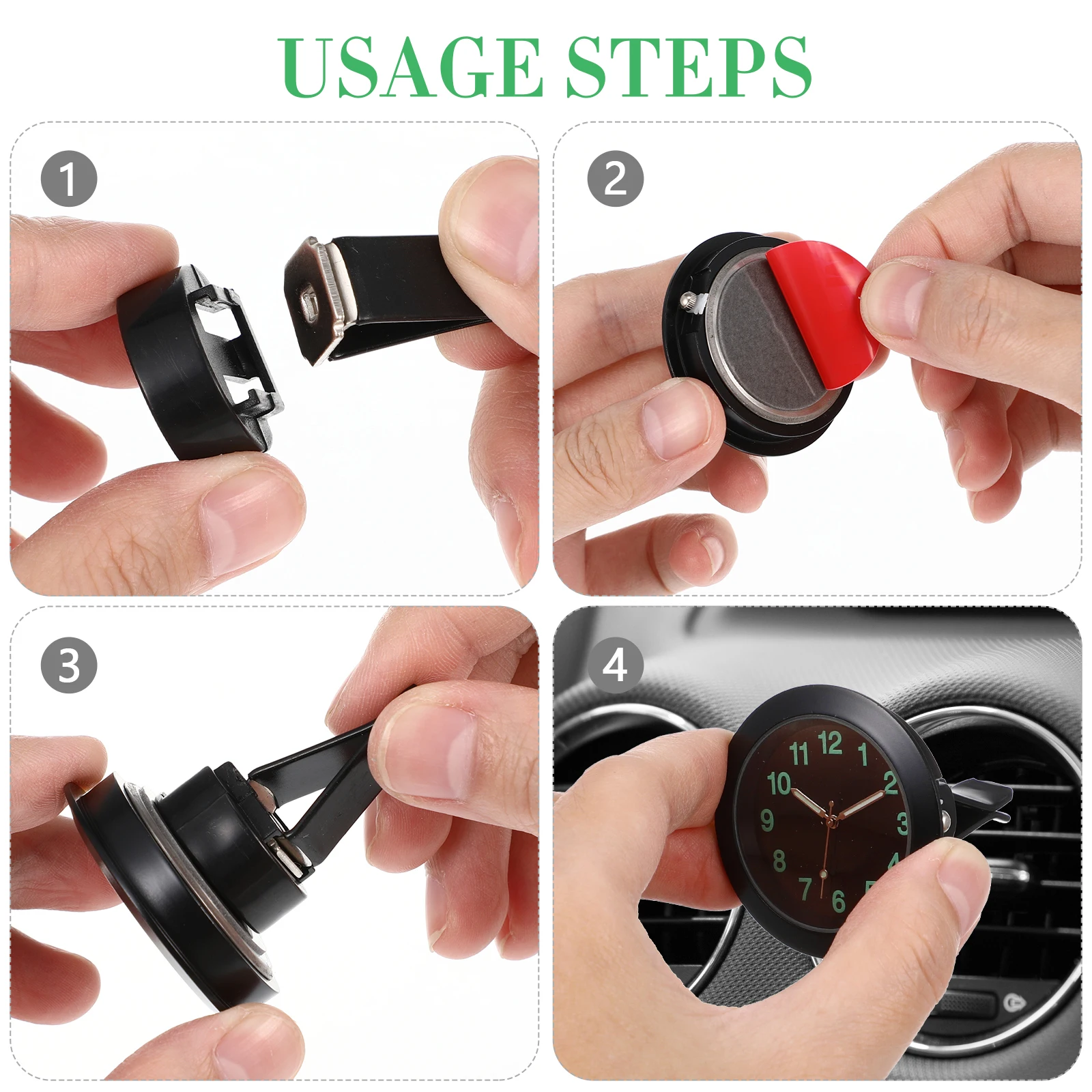 

Black Mini Car Air Vent Clock Luminous Quartz Movement Dashboard Mountable Timepiece for Night Driving Safety Office Decoration