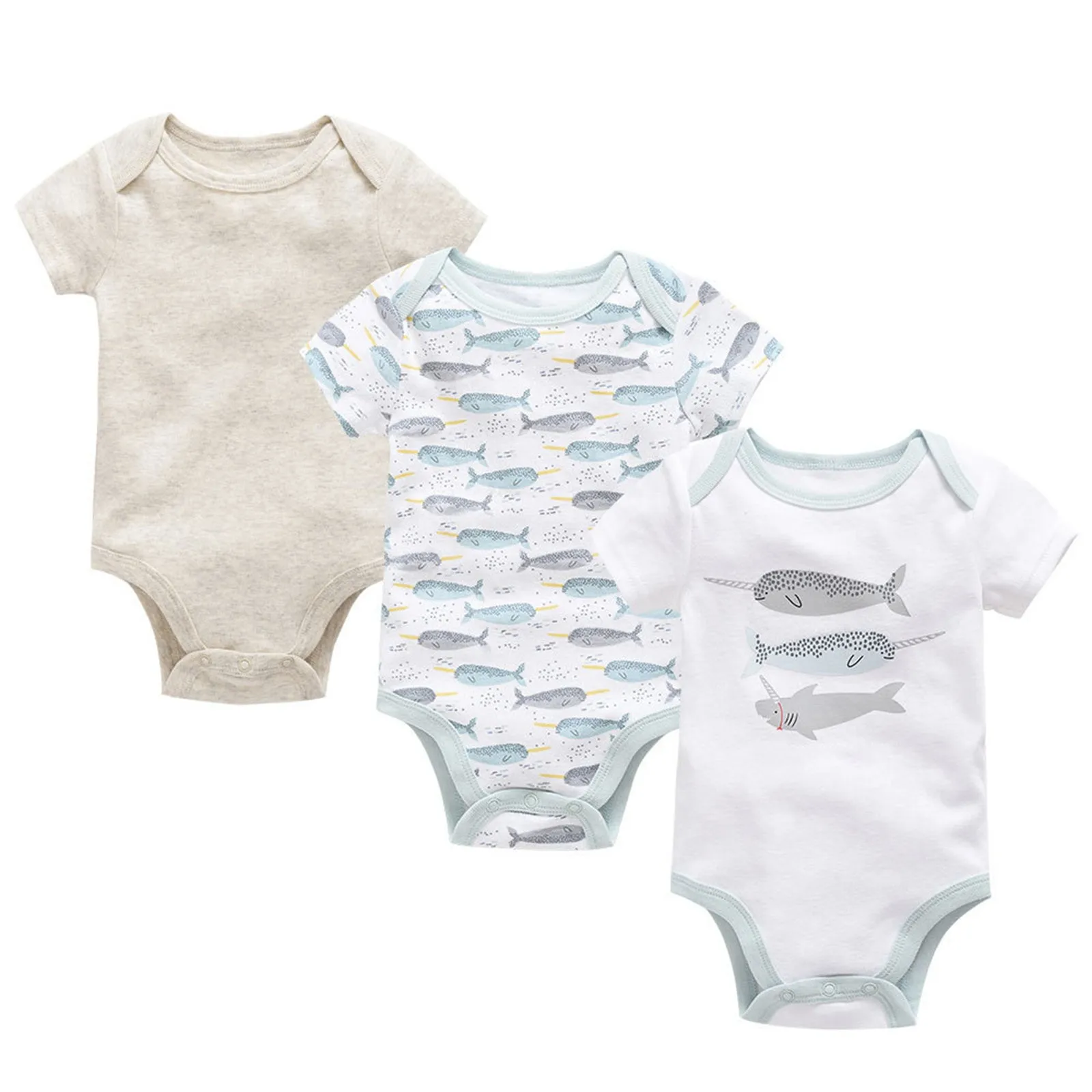 

3pc Infant Boys Girls Short Sleeve Fish Print Romper Newborn Daily Wear Bodysuits Soft And Comfy 24 Month Boy Bodysuit