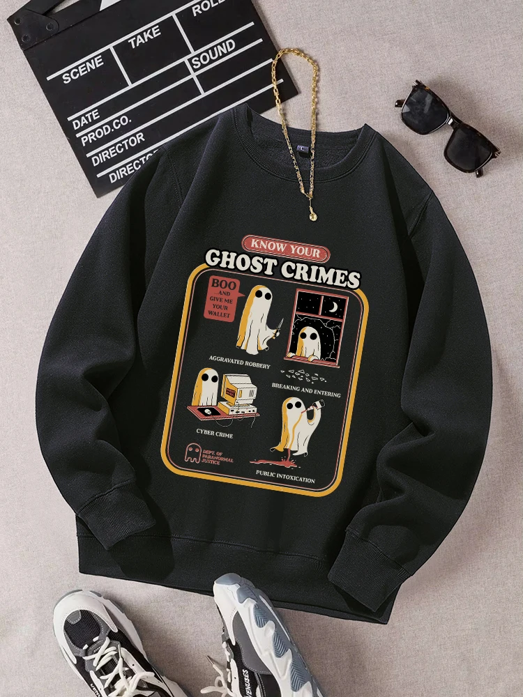 Ghost Crimes Funny Printing Sweatshirt Men Fashion O-Neck Street Clothes Vintage Comfortable Tracksuitautumn Fleece Warm Tops