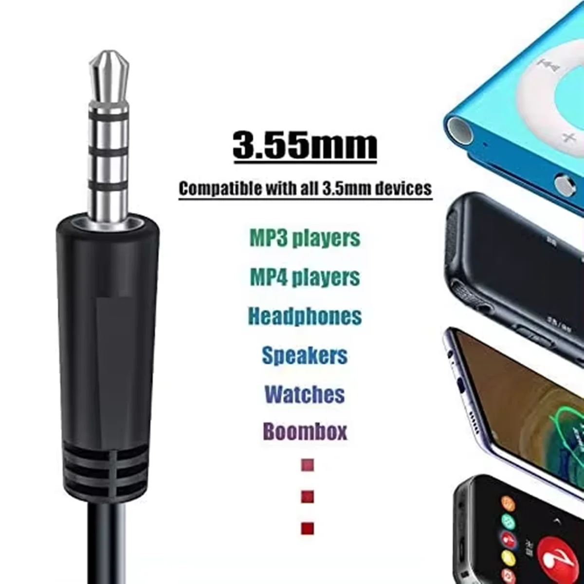 Cavo di ricarica maschio AUX da 3 piedi USB 2.0 tipo A A 3.5mm per lettori MP3 MP4, cuffie, altoparlanti, orologi, Boombox, ricerca