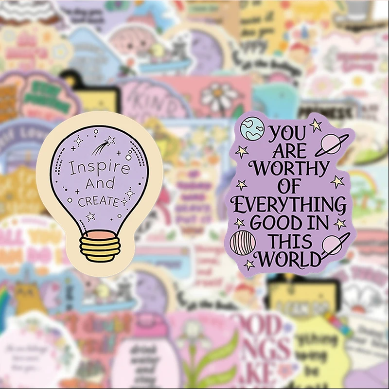 50 Inspirational English Flash Film Graffiti Stickers, Suitable for Diaries, Laptops, Car Bumpers, Skateboards, Water Bottles, Computer and Phone Decorations, Etc