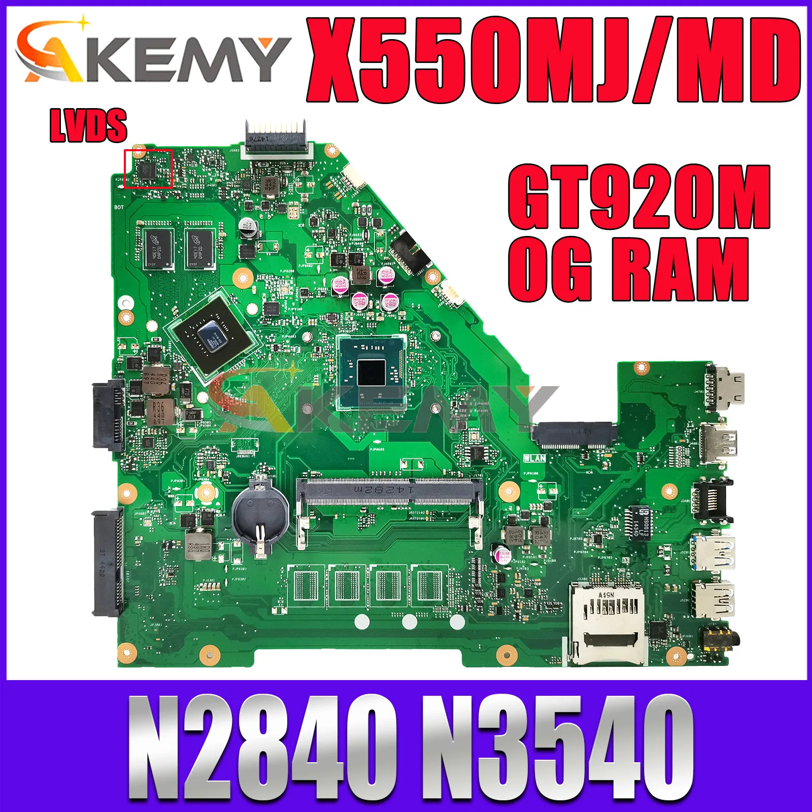 

X550MD Mainboard For ASUS X550MJ X552M X550M Y582M DX992M Laptop Motherboard with N2840 N3540 CPU GT920M RAM-0GB LVDS tested ok