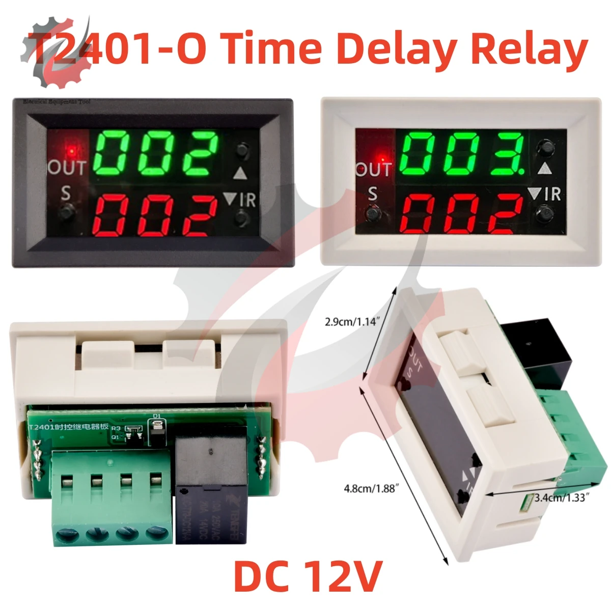 T2401-O Dual Display Time Relay Module DC 12V Time Delay Relay Mini LED Digital Timer Relay Timing Delay Cycle Control Switch