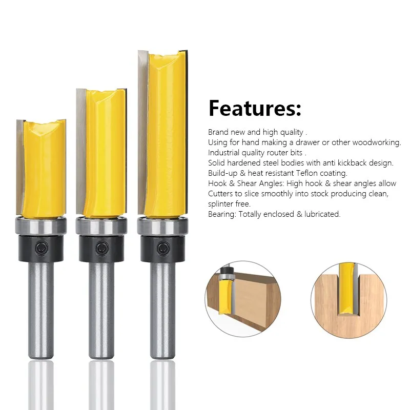 1-3pcs Milling Cutter Flush Trim Router Bit 8mm Shank Template Pattern Bit Bearing 5/8\