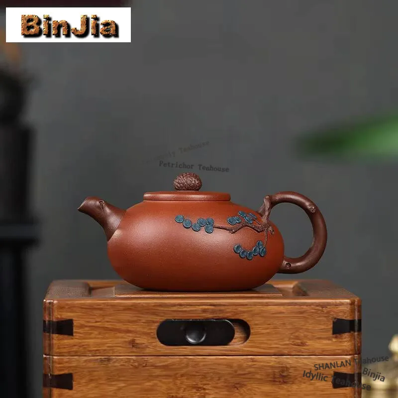 

300 мл традиционный чайник Исин из фиолетовой глины, горшок ручной работы из сосновой шишки, необработанная руда, красный чайник с грязью Циншуй, китайский чайный сервиз Цзыша, посуда