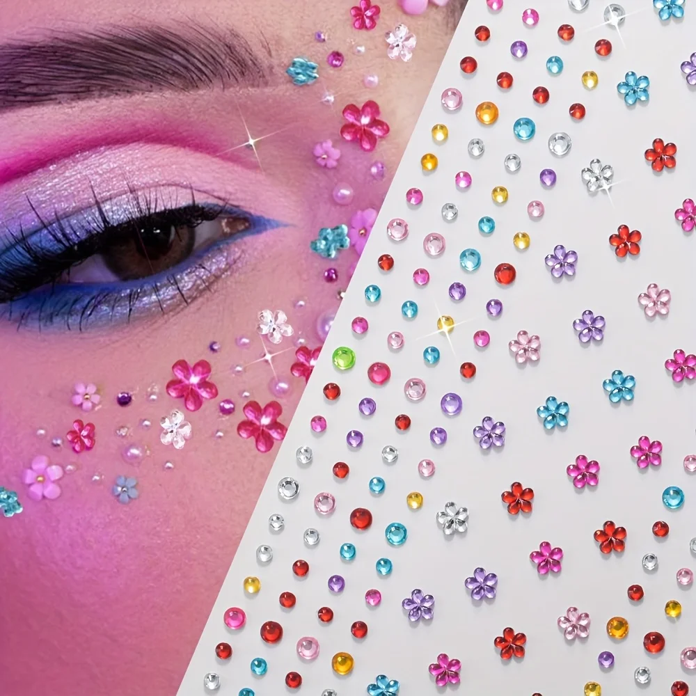 1 Sheet Colorful Shiny Rhinestone Stickers Gemstone-like Facial Self-adhesive Jewelry Stickers for DIY Makeup Festival Parties - view 2