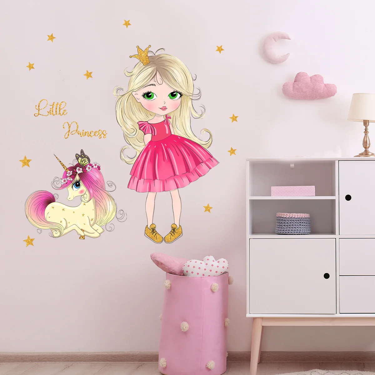 

30*60cm Little Girl Unicorn Star Wall Sticker Kawaii Cute Background Wall Living Room Bedroom Decoration Wall Sticker Ms6213