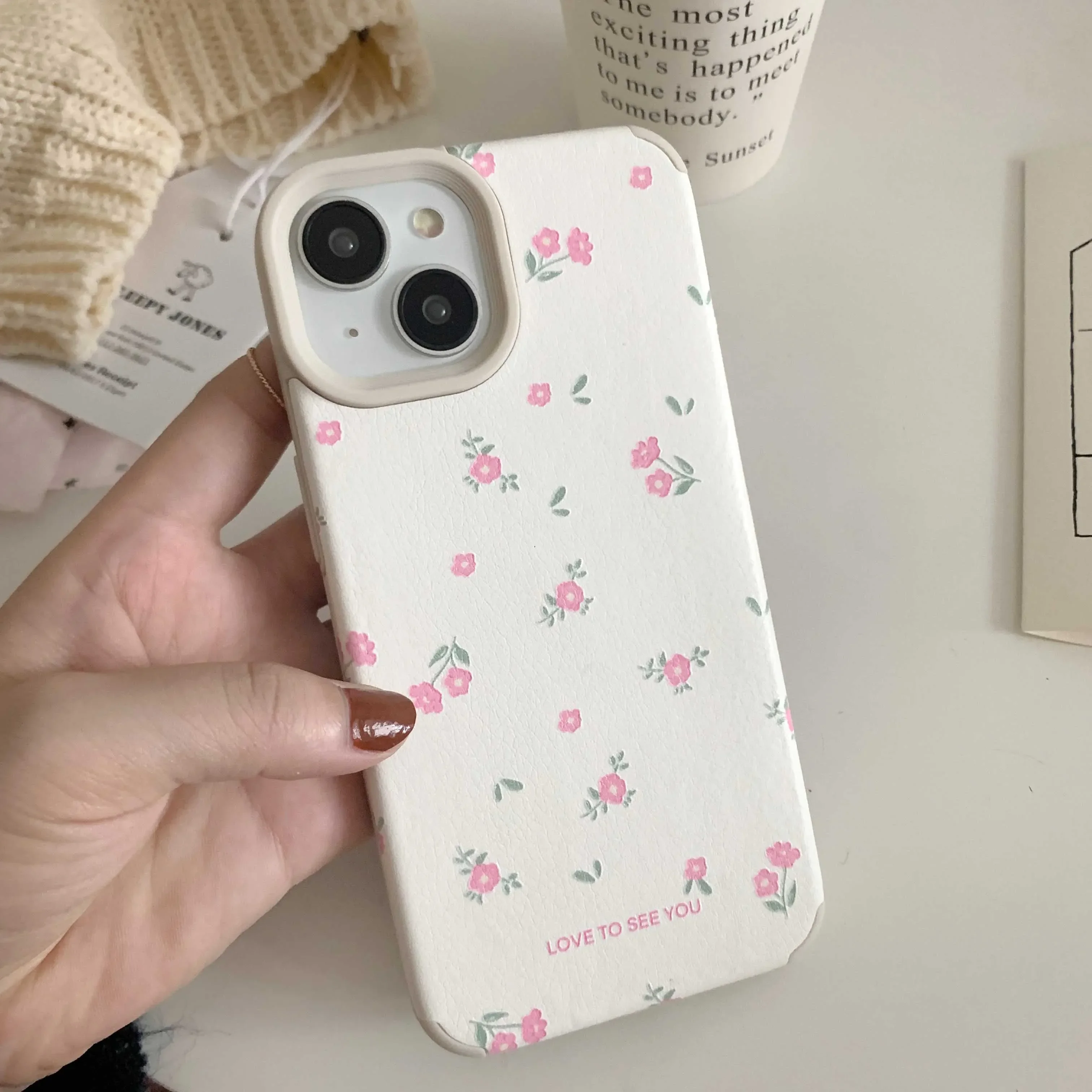 INS Korea Little Flower Soft Leather Phone Case For Iphone 14Pro 15ProMax 11 12 13 14 15 Pro Max 13Pro Cover Fundas