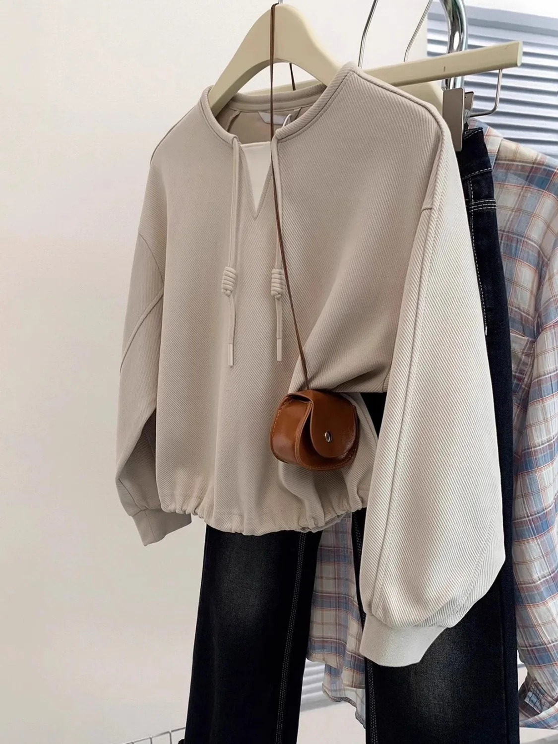 Sweatshirts Women Aesthetic Clothing Lining Thermal Knitting Plus Work Uniform Preppy Middle School Students Multi Shoulder Ins