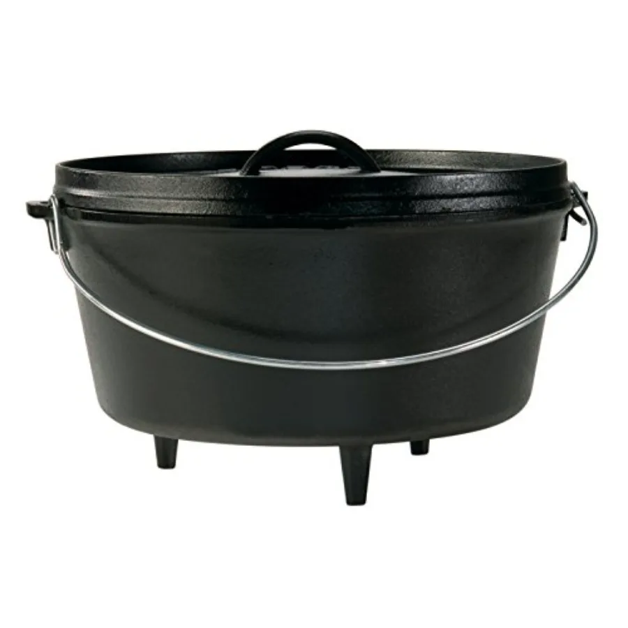 

Pre-Seasoned Cast Iron Camp Dutch with Lid - Dual Handles - Use in the, on the Stove, on the Grill or over the Campfire - Black
