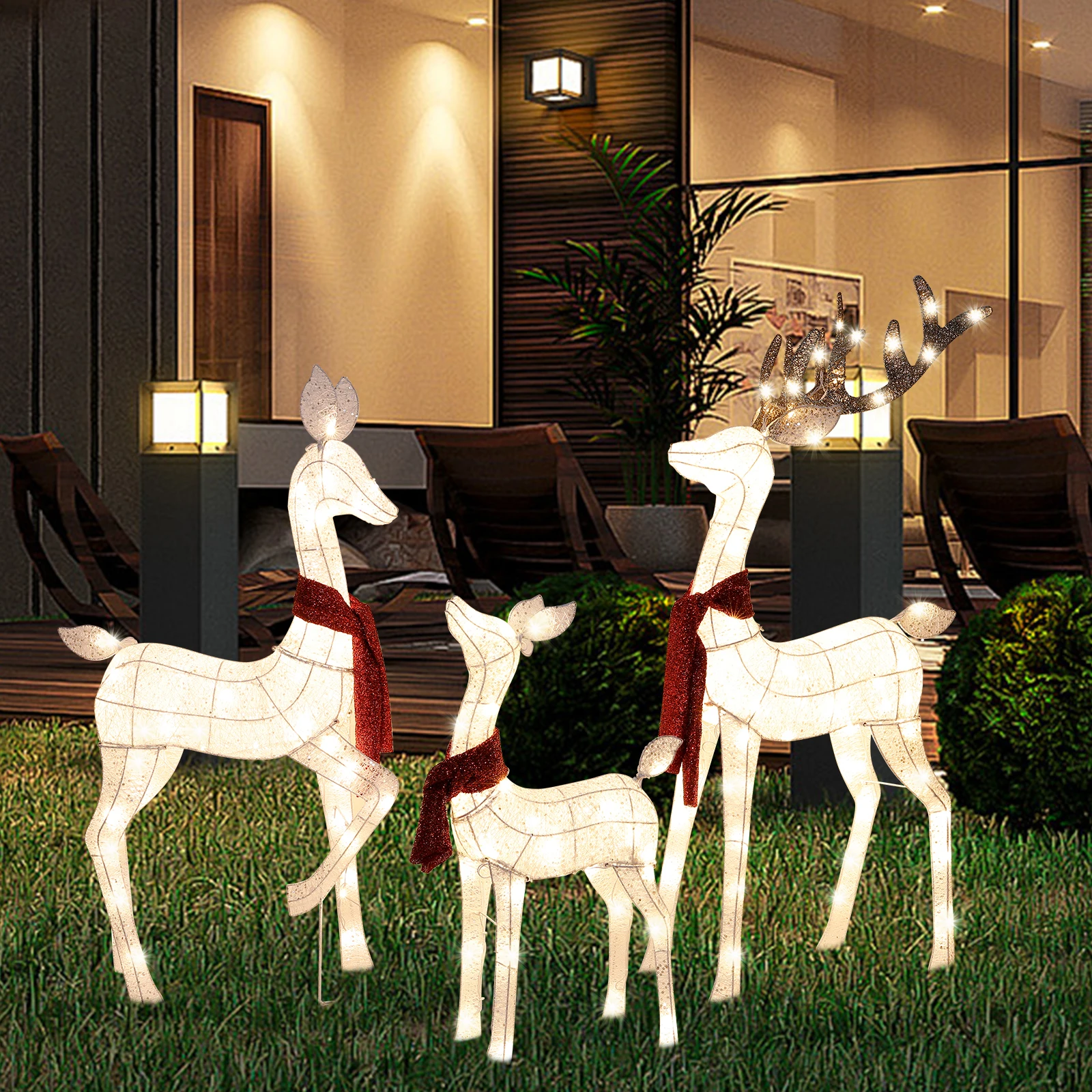 3-Piece Large Lighted Christmas Deer Family Set Outdoor Yard Decoration with 210 LED Lights