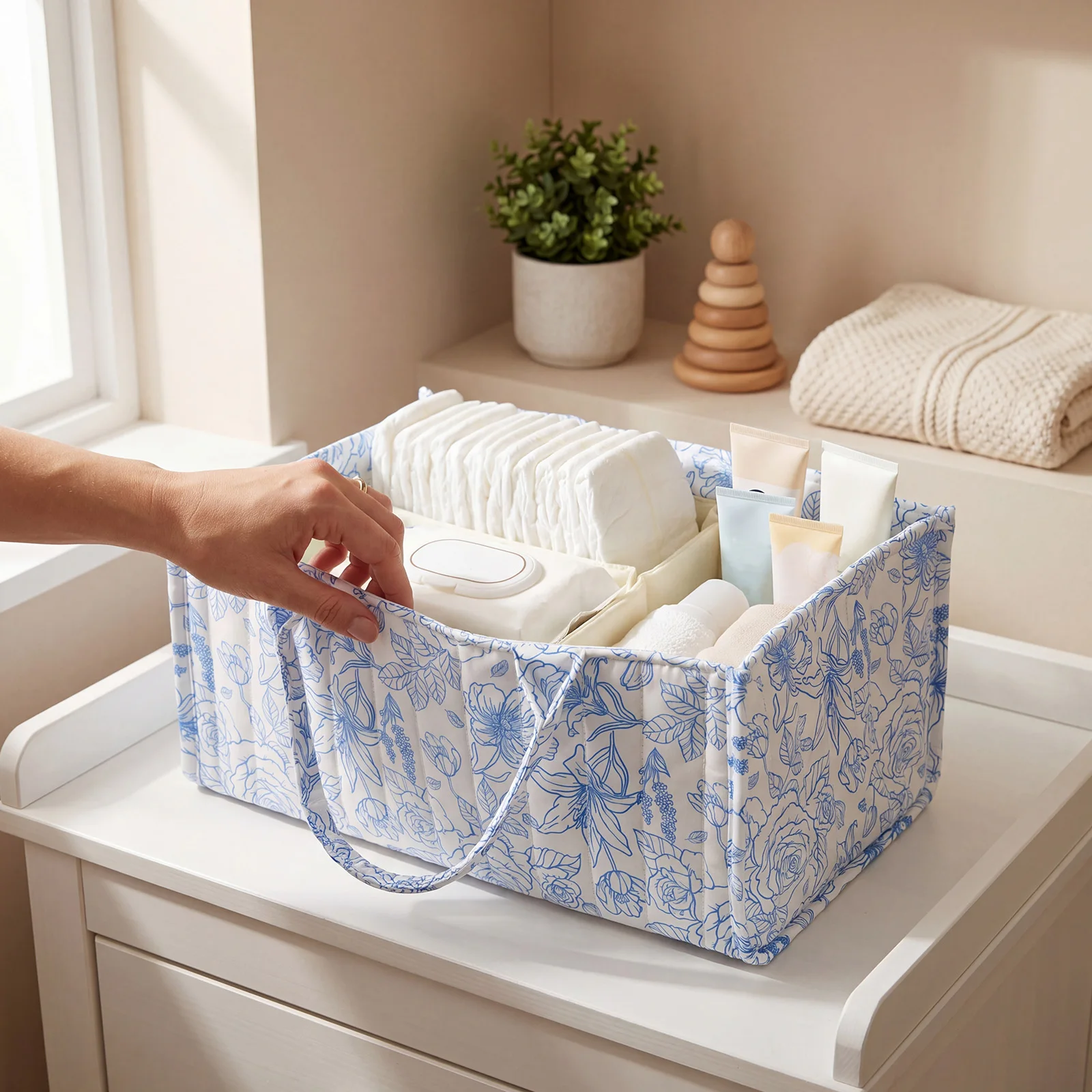 

Baby Diaper Caddy Portable Nursery Storage Basket Infant Diaper Bag with Handled Diaper Storage Bag for Home Outdoor Travel