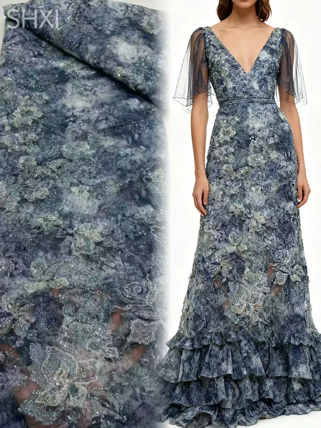 

African Beaded Lace Fabric Beautiful French Lace Fabric Mesh Nigerian Lace Fabrics Sequins For Women Wedding Party Dress