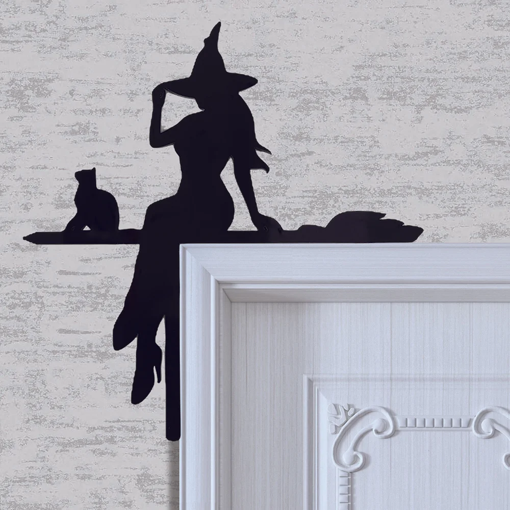 

Black Cat Witch Broom Halloween Door Corner Decoration - Indoor and Outdoor Acrylic Frame Wall Sculpture for Living Room