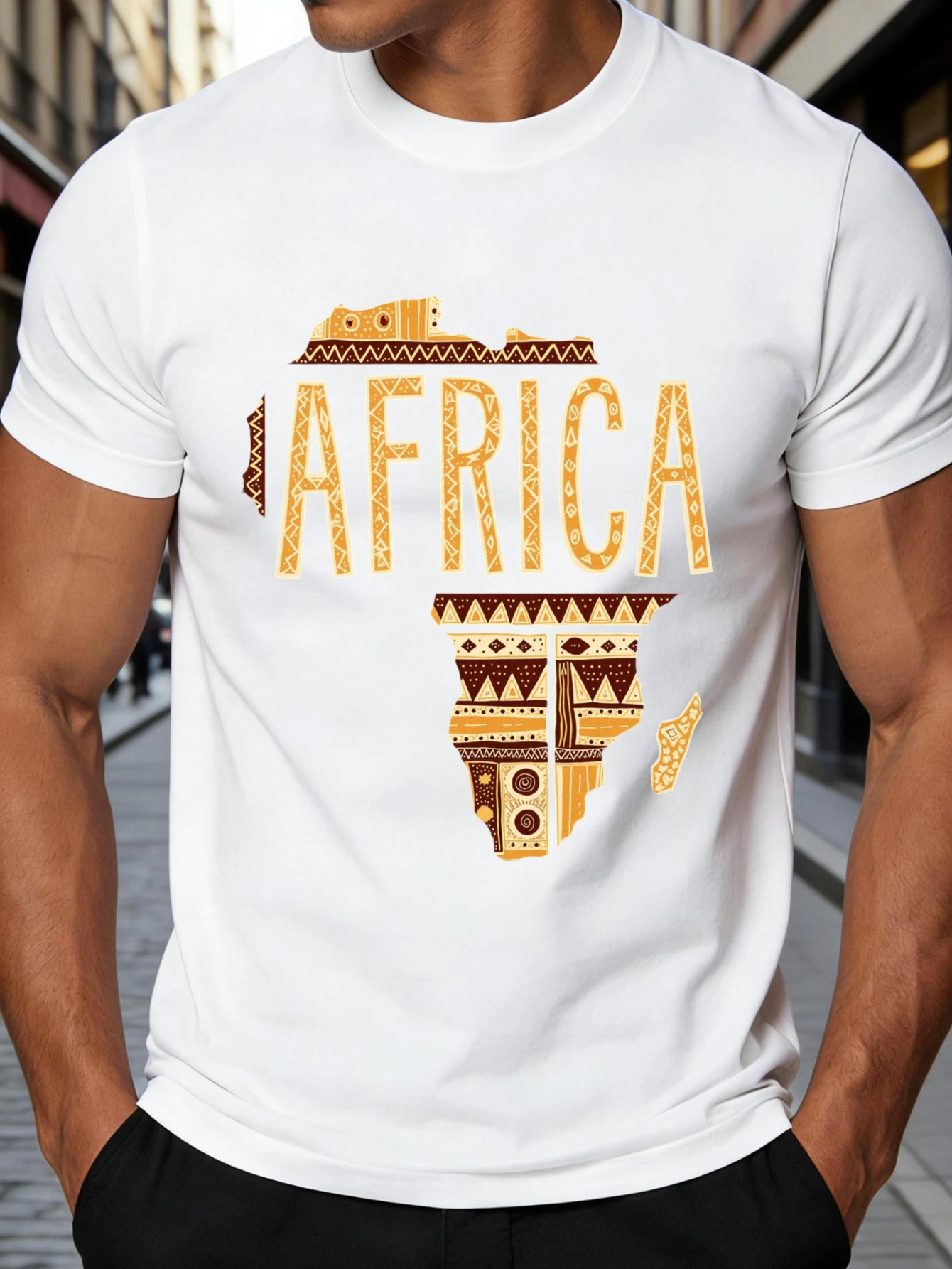 African Tribal Pattern Men's T-Shirt African Map Design Summer Casual Wear Men's Gift