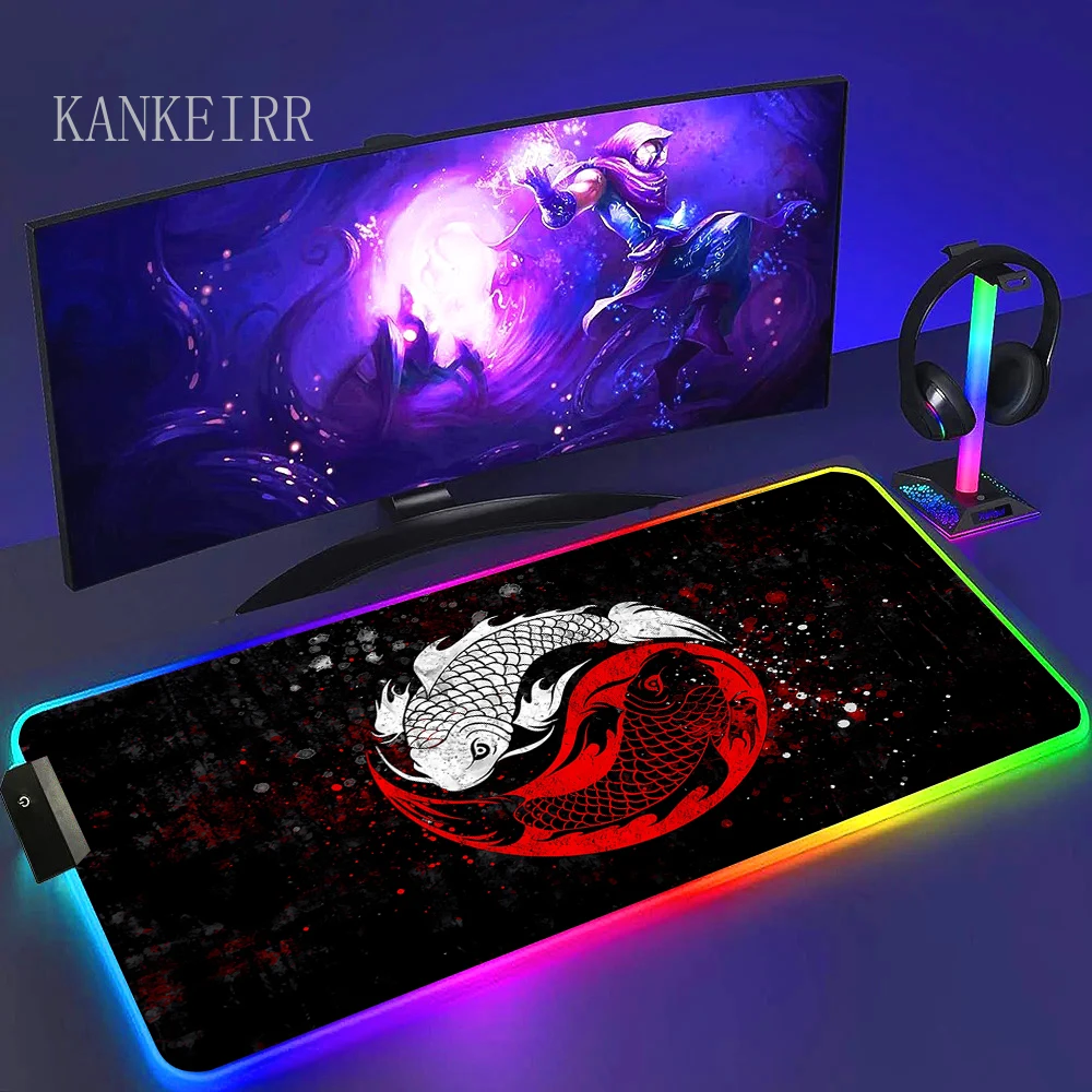 Yinyang Fish Carpets Mouse for Computer Desk Mat Xxl Gaming Mouse Pad 900x400 Deskmat Atk Mousepad Anime Office Rug RGB Cool LED