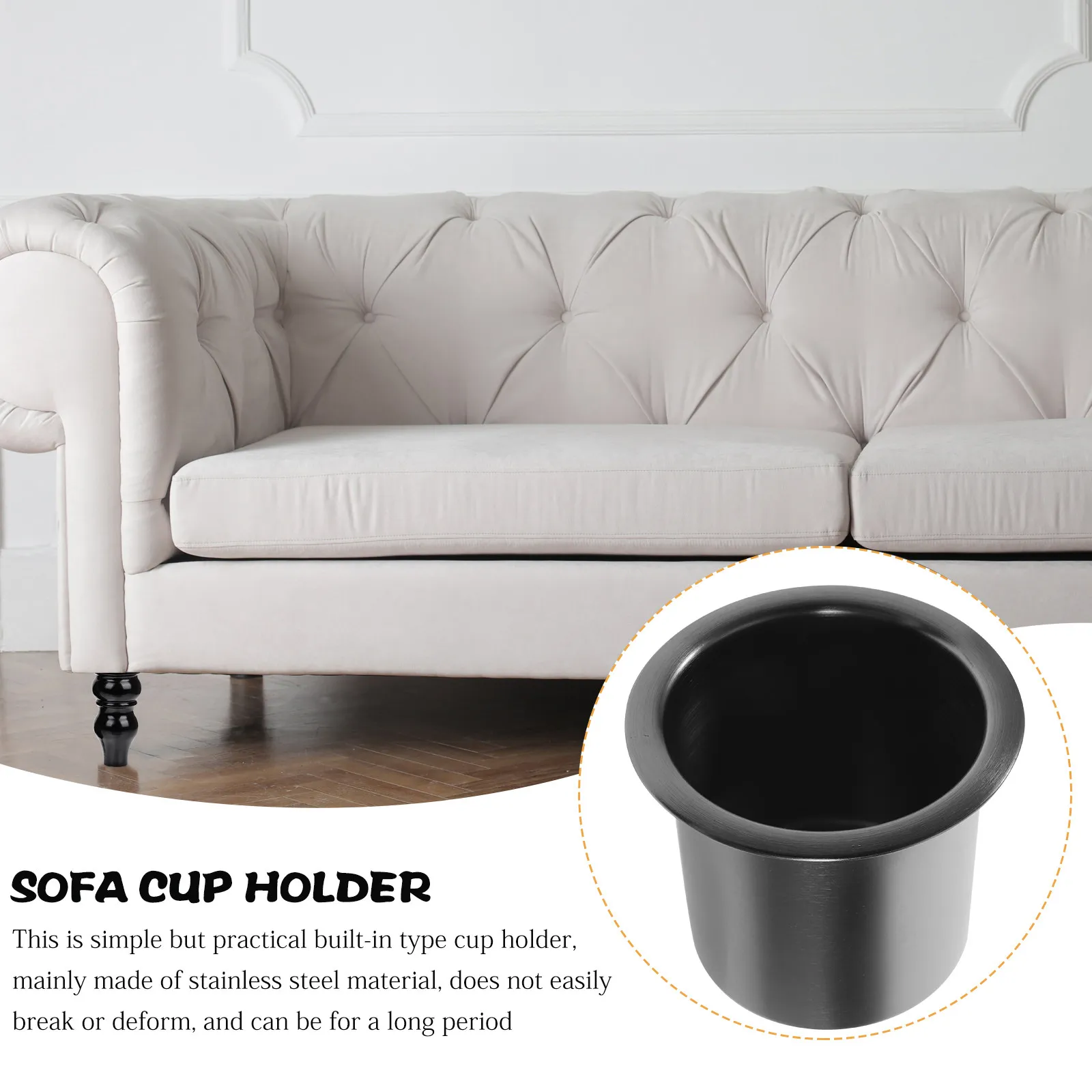 Stainless Steel Drop-in Cup Holder for Sofa Couch Recliner Table Car Truck Poker Table Portable Compact Beverage Bottle Insert