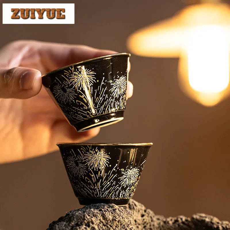 2pc/lot Black Gold And Silver Fireworks Teacup Boutique Tea Bowl Mug Tea-tasting Meditation Cup Chazhan Master Cups Cha 30ml - Image 2