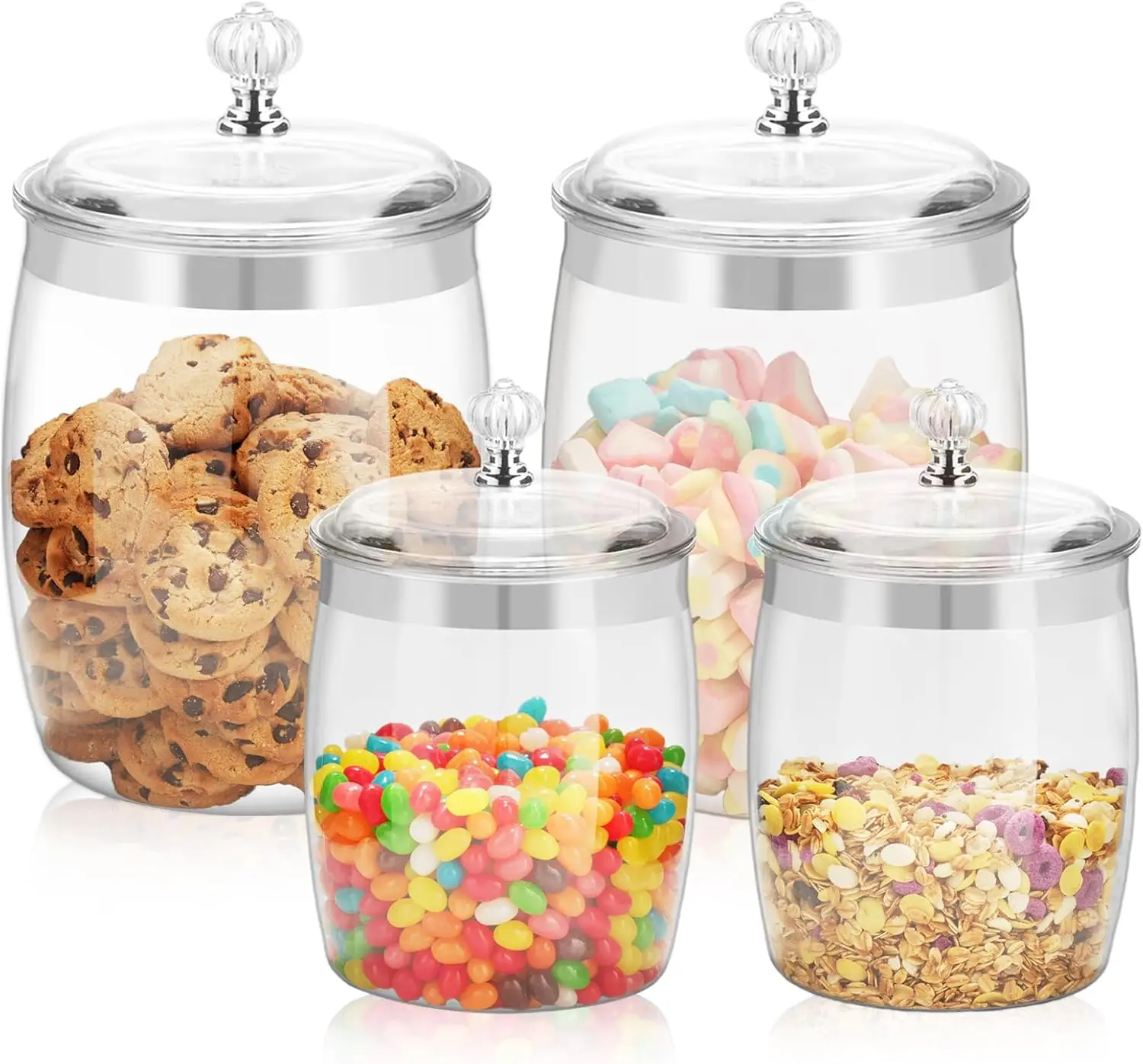 

4 Pcs Plastic Cookie Jars with Lid, 128/128/74/74OZ Clear Candy Airtight Sealed Kitchen Pantry Food Large Storage Apothecary