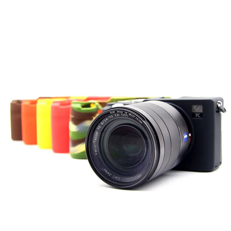 For Sony A7C, silicone casing, wear-resistant body cover and lightweight photography camera bag, + free tempered film