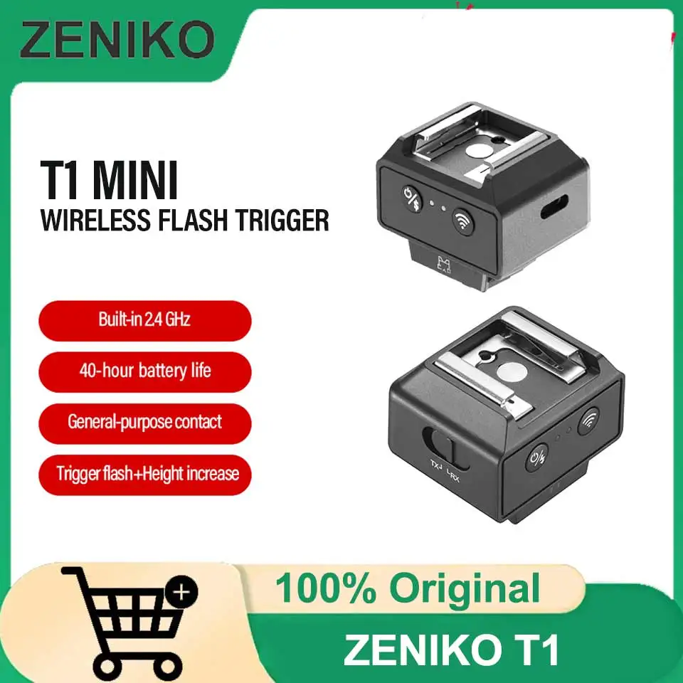 

ZENIKO T1 FM01 Mini 50 м 2,4 ГГц беспроводная вспышка универсальный триггер горячего башмака совместим с Sony ZV1 Nikon Z30 Leica Q3