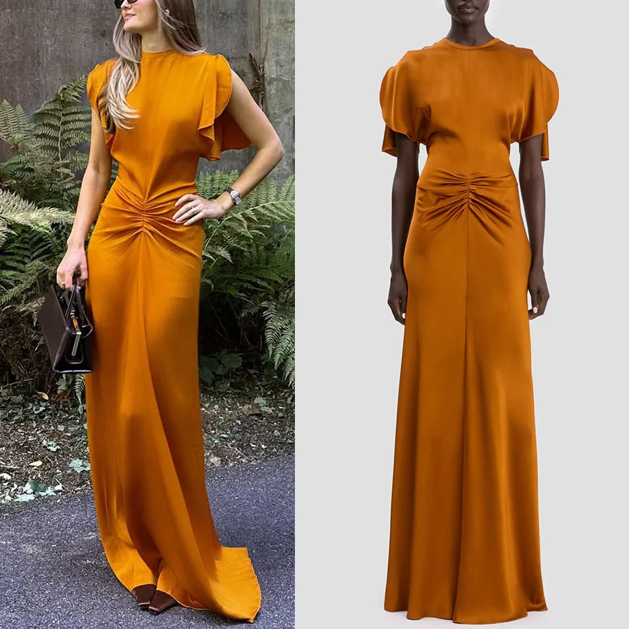 Summer New Style Satin Lace Up Sleeveless Dresses Vacation Long Dress For Women Vestidos Femininos Robes Bal De Promo