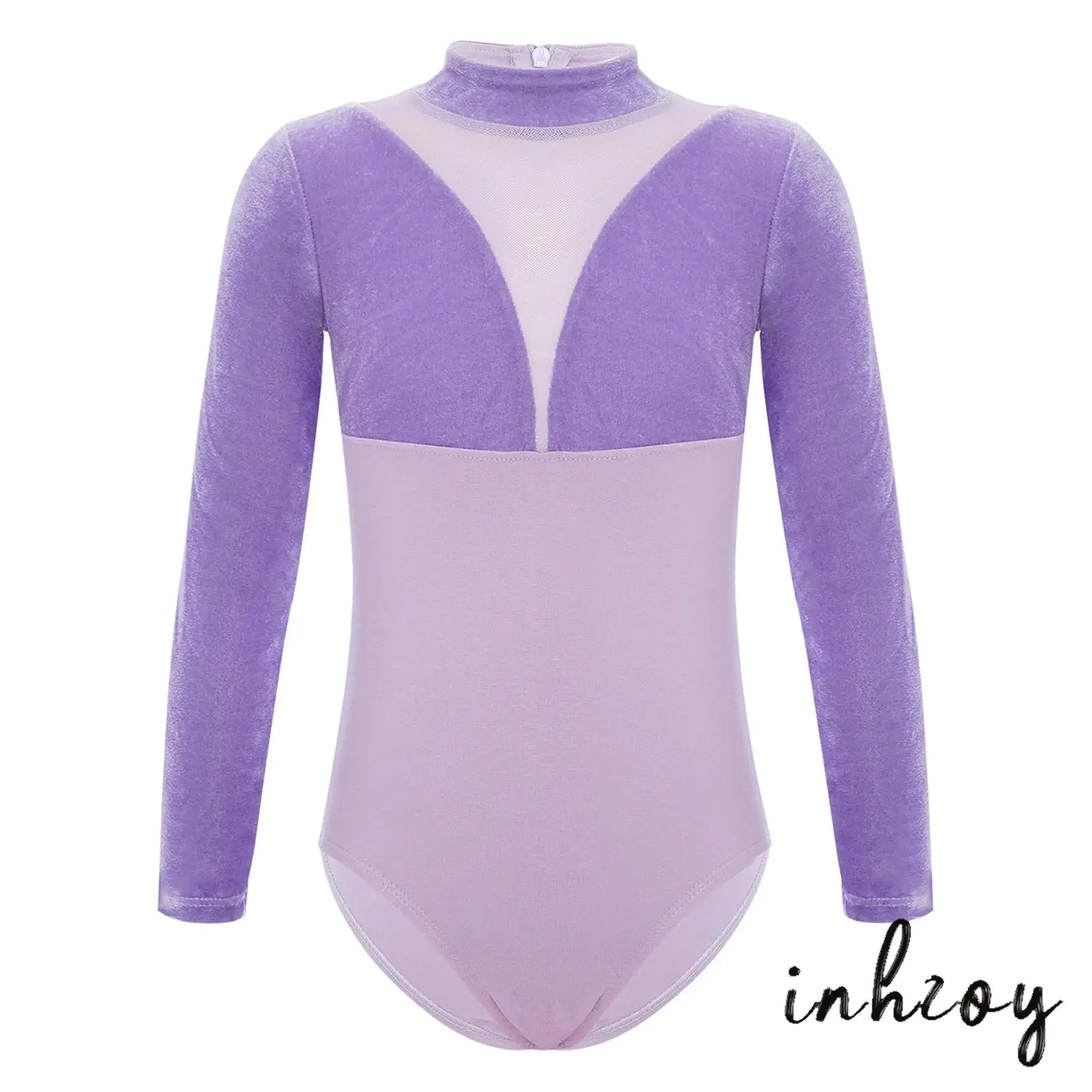 

Girls Gymnastic Leotard Mock Neck Long Sleeves Back Invisible Zipper Bodysuit Lyrical Dance Training Costume for Ballet Yoga
